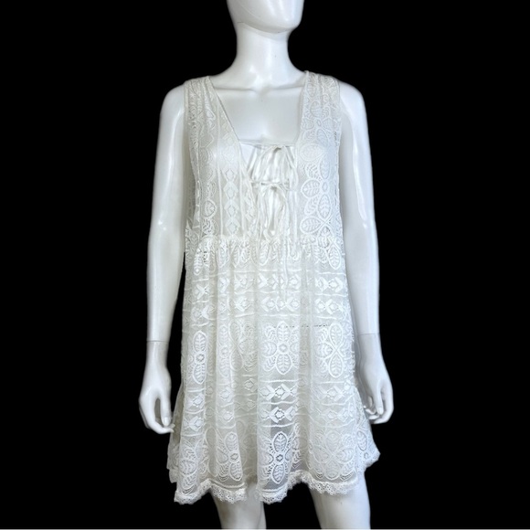 Free People Olivia Sheer Lace Mini Ivory Layering Dress - Picture 2 of 9